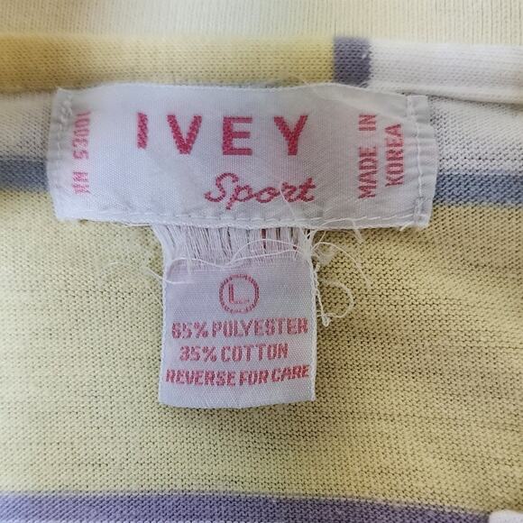 Vintage Ivy Sports Striped Long Sleeve Snap Front Blouse Womens Large Yellow - Picture 7 of 8
